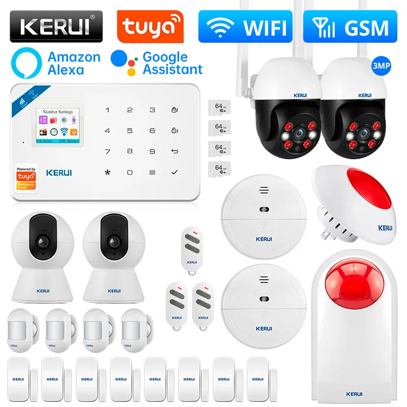 

KERUI W181 Система сигнализации WIFI GSM Сигнализация Умный домашний комплект Tuya Смарт-поддержка Alexa Датчик движения животных Детектор Беспроводная сирена