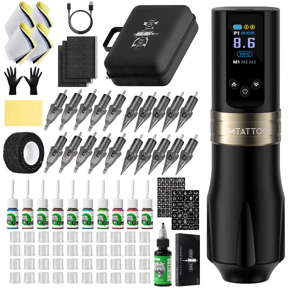 DM Cesar New Adjustable Tattoo Pen Kit Permanent Makeup Tattoo Machine Kit Wireless Tattoo Gun Kit for Tattoo Artist