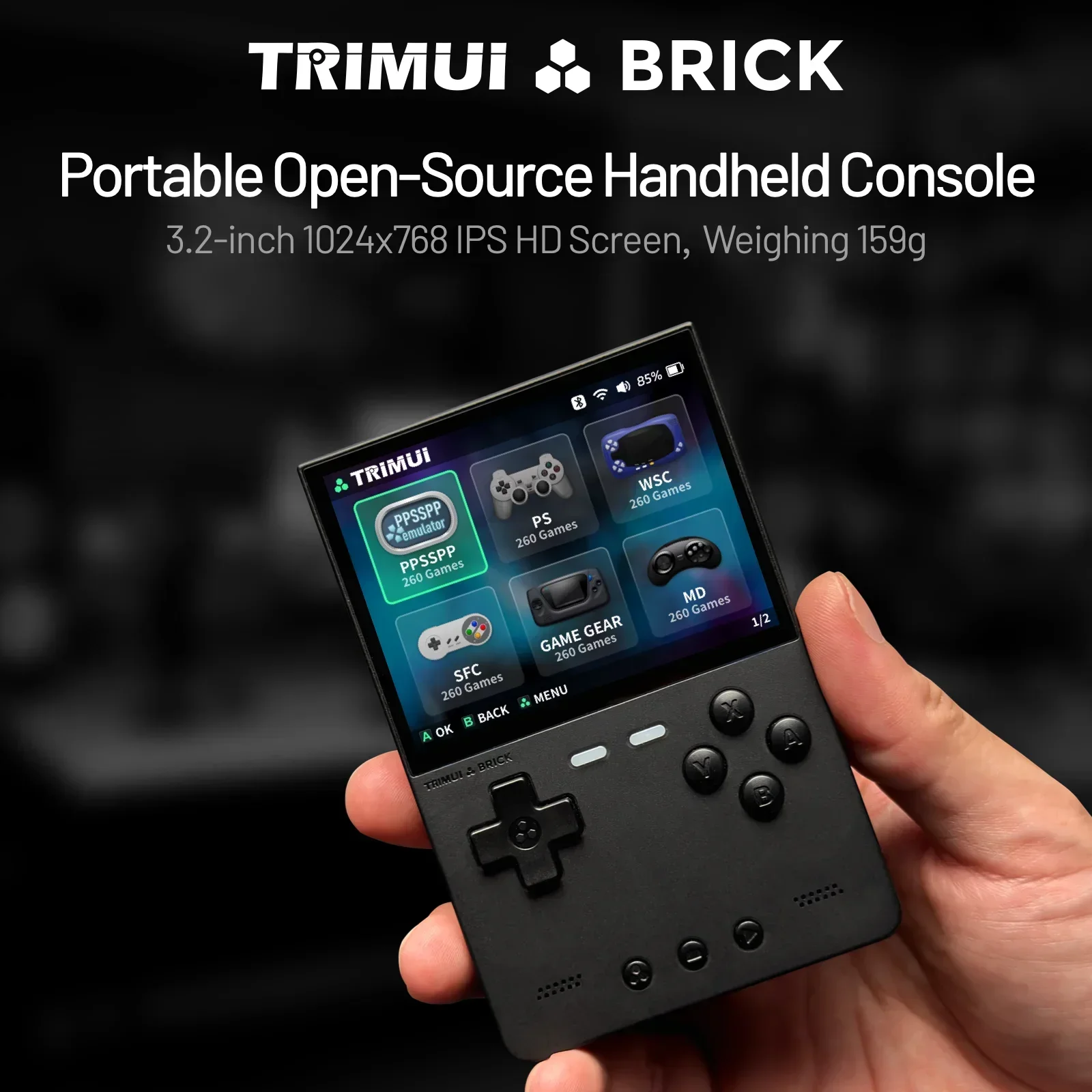 TRIMUI BRICK-Console de jeu rétro portable, écran IPS 400PPI, système Linux, batterie longue durée 3000mAh, effet LED d\'ambiance, touches cadeaux