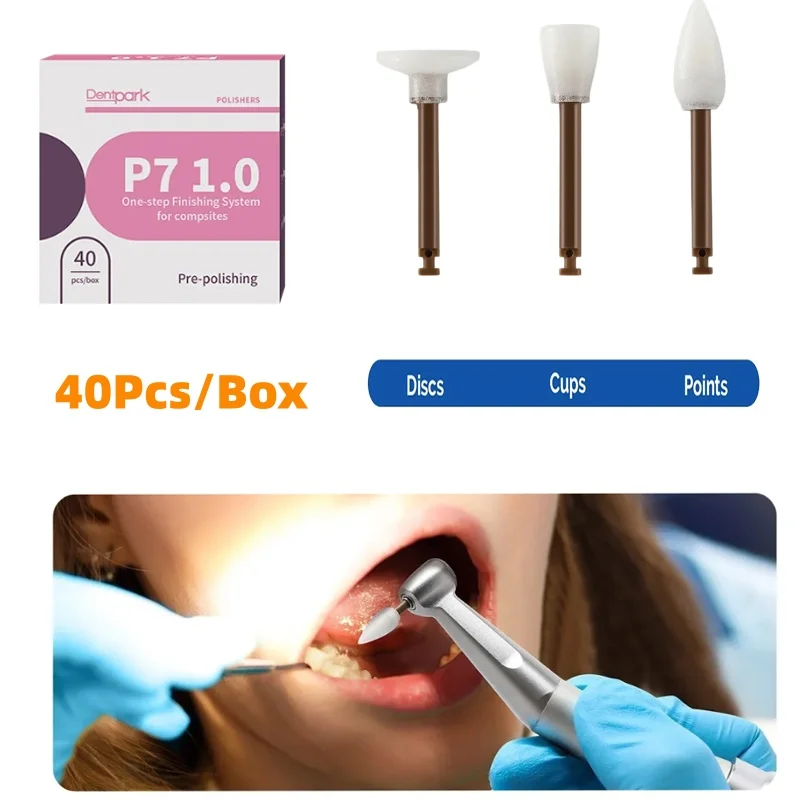  40Pcs/Box One-step Enhance Finishing System Dental Composite Resin Polishers Low-speed Polishing Cups Points Discs RA Shank