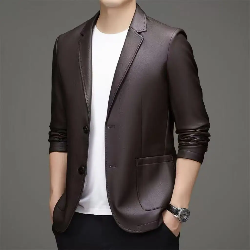 

High-quality men's British style fashionable and stylish versatile trendy party new business casual leather suit
