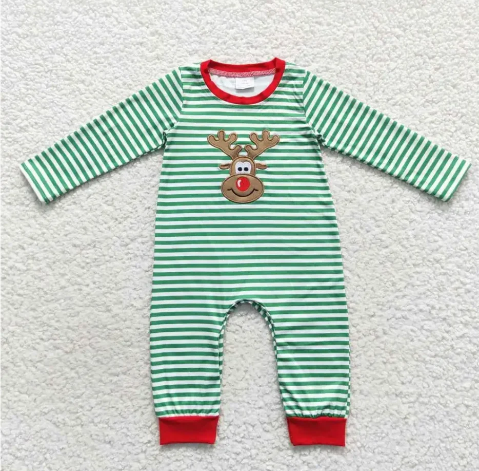 

Newborn Christmas Baby Embroidery Reindeer Romper Kids Toddler Long Sleeves Romper