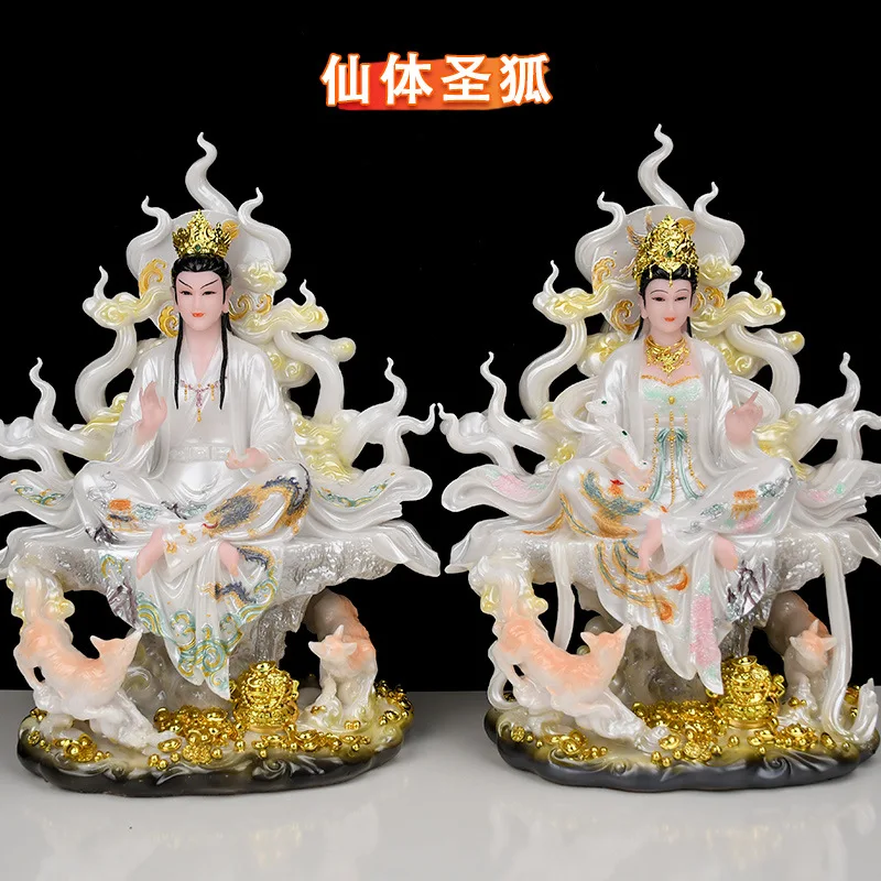 Wholesale white marble Buddha statue male and female fox fairy ornament household worship statue Xianting fox fairy ornament