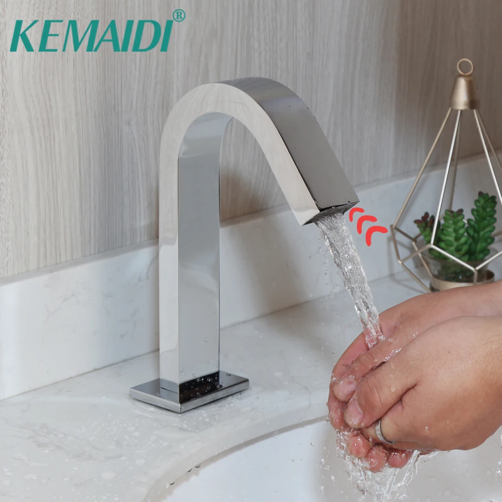 

KEMAIDI Bathroom Automatic Touch Free Sensor Faucets Water Saving Inductive Electric Power Water Chrome Polish Brass Mixer Tap