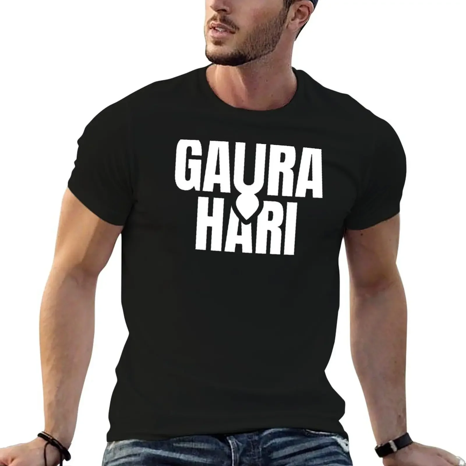 Gaura Hari with tilak lord Chaitanya tilak in white on black T-Shirt oversizeds oversized t shirt mens t shirts casual stylish