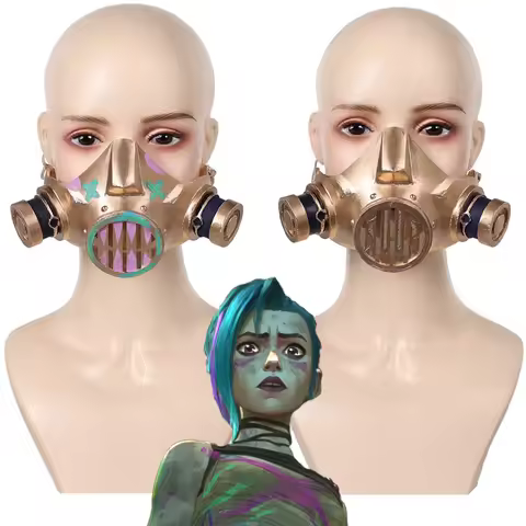 2024 Game LOL TV 2 Arcane Jinx Mask Cosplay Golden Mask Costume Props Face Cover PETG Mask Masks Props Halloween Party Gift