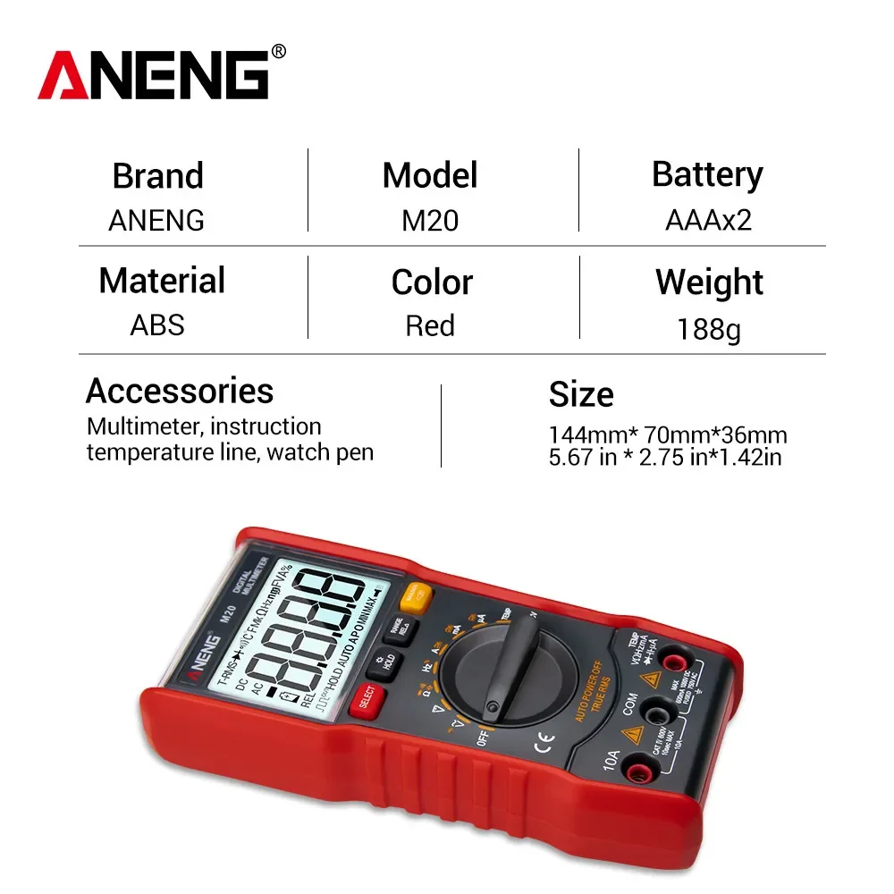 ANENG M20 Digital Multimeter 6000 counts tester esrmeter multimetro analogico digital profissional With Backlight AC/DC Ammeter