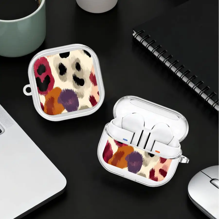 Colorful Leopard Print Clear Earphone Cases Cover With Hook Case For Samsung Galaxy Buds 2Pro 4 Pro 4Pro 3 FE 3Pro 2 Live