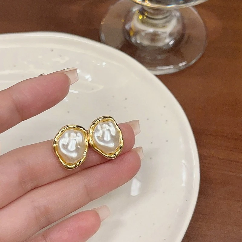 الفولاذ المقاوم للصدأ هندسية غير النظامية أقراط اللؤلؤ المستديرة للنساء الحد الأدنى نمط شخصية الأذن ترصيع هدايا مجوهرات العصرية #5