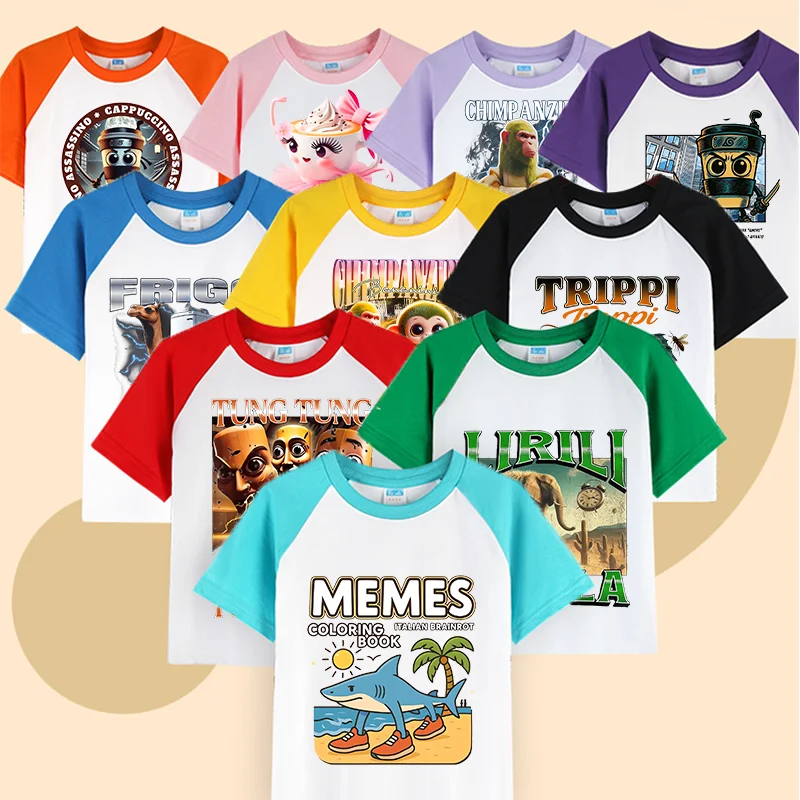 

Italian Brainrot tee Summer Clothes Short Sleeve Hot AI Animals Kid T-shirt tung Sahur funny Boys Girls Base Tops Birthday Gift