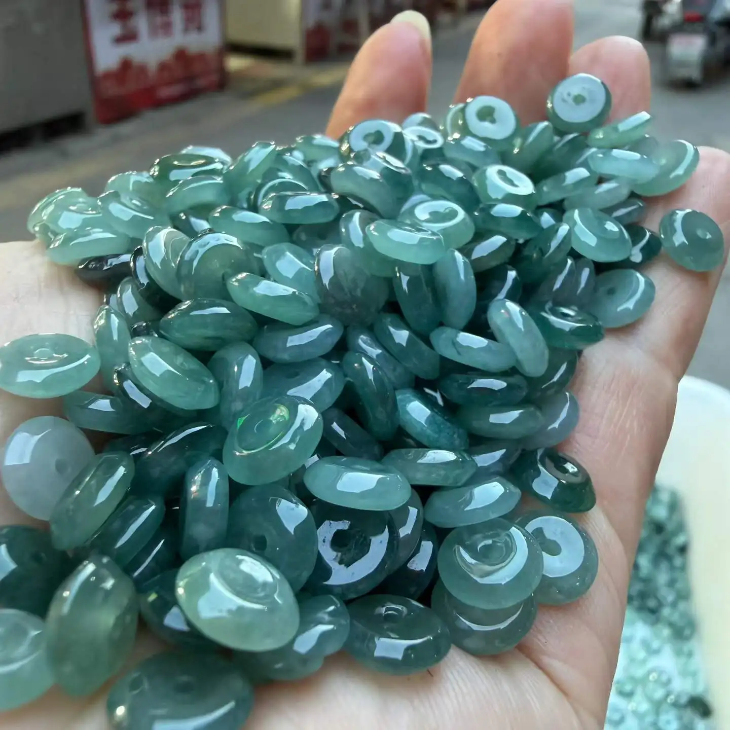 New Natural Jadeite A-grade Precision Blue Horizontal Buckle Beads Make Jewelry Hand String Bracelet Pendant Necklace Jewellry