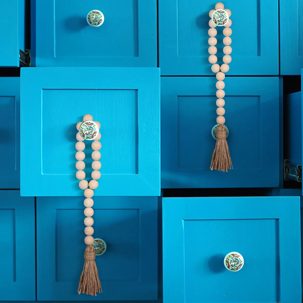 

6 Pcs Wooden Beads Tassel Pastoral DIY Decor Pendant Coffee Bar Hanging nament Home Wall Decor Bohemian Style