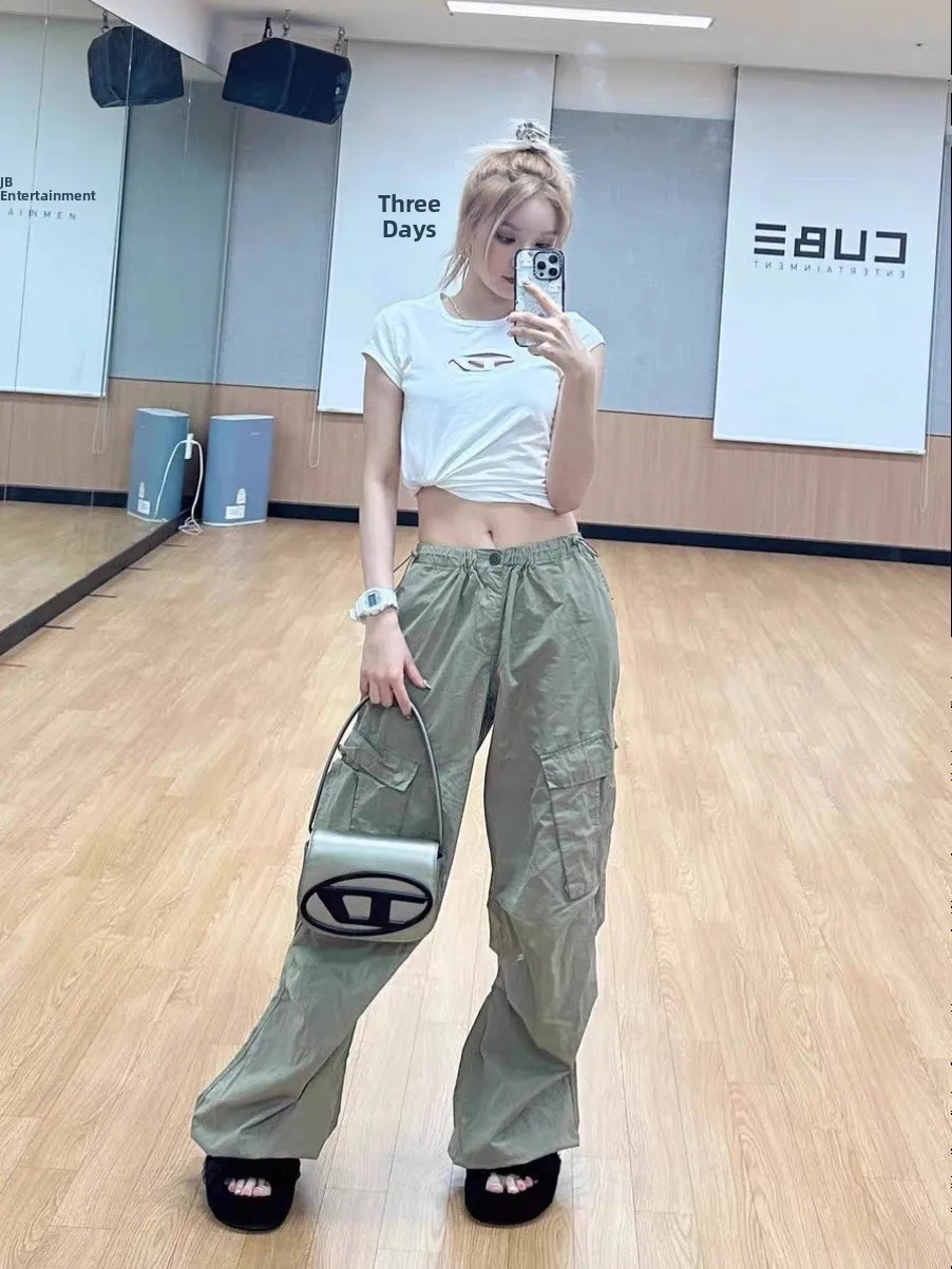 

Повседневные свободные женские рабочие брюки Street Sle с высокой талией, хлопковые, с карманами, Smoid Song Yu Zhao Mei