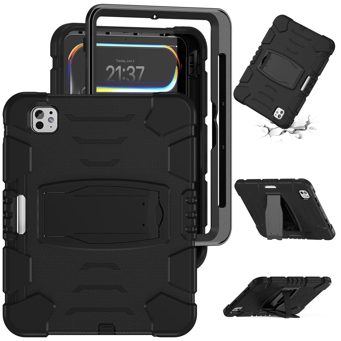 

case for iPad Pro 11 Inch M4( 2024 5th Gen), Heavy Duty Shockproof Kickstand Case Cover For iPad A2836/A2837/A3006