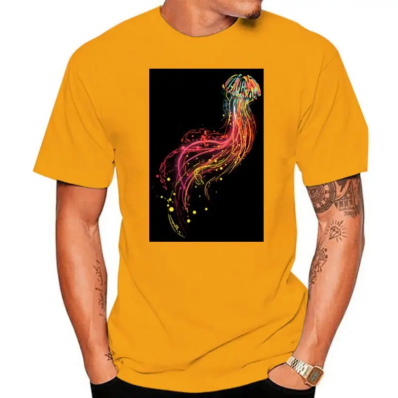 8829D Neon Jellyfish Shirts Unique Design Cotton Tee Men Short Sleeve  Art Fish T-Shirt Summer Casual Simple Graphic T Shirt