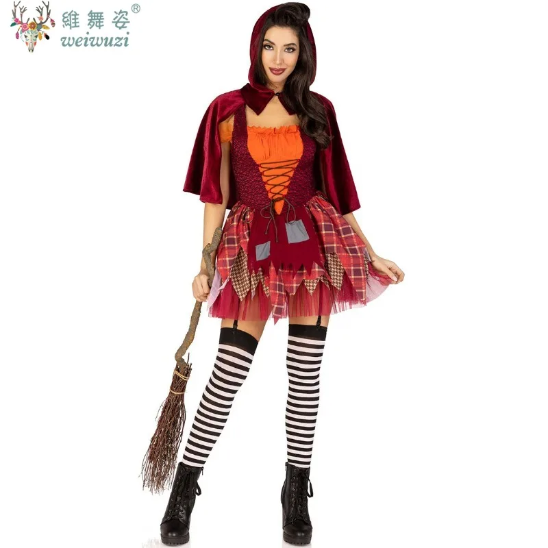 

Halloween Carnival Party Adult Woman Little Red Riding Hood Funny Patch Lace Dress Role Playing Stage Performance Fancy Costume