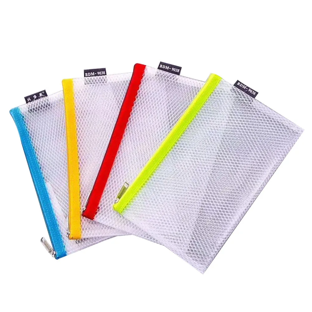 

4Pcs Eva Waterproof Mesh Stationery Bag Transparent Grid Pencil Case Reusable Zipper Closure Portable for School Office Travel