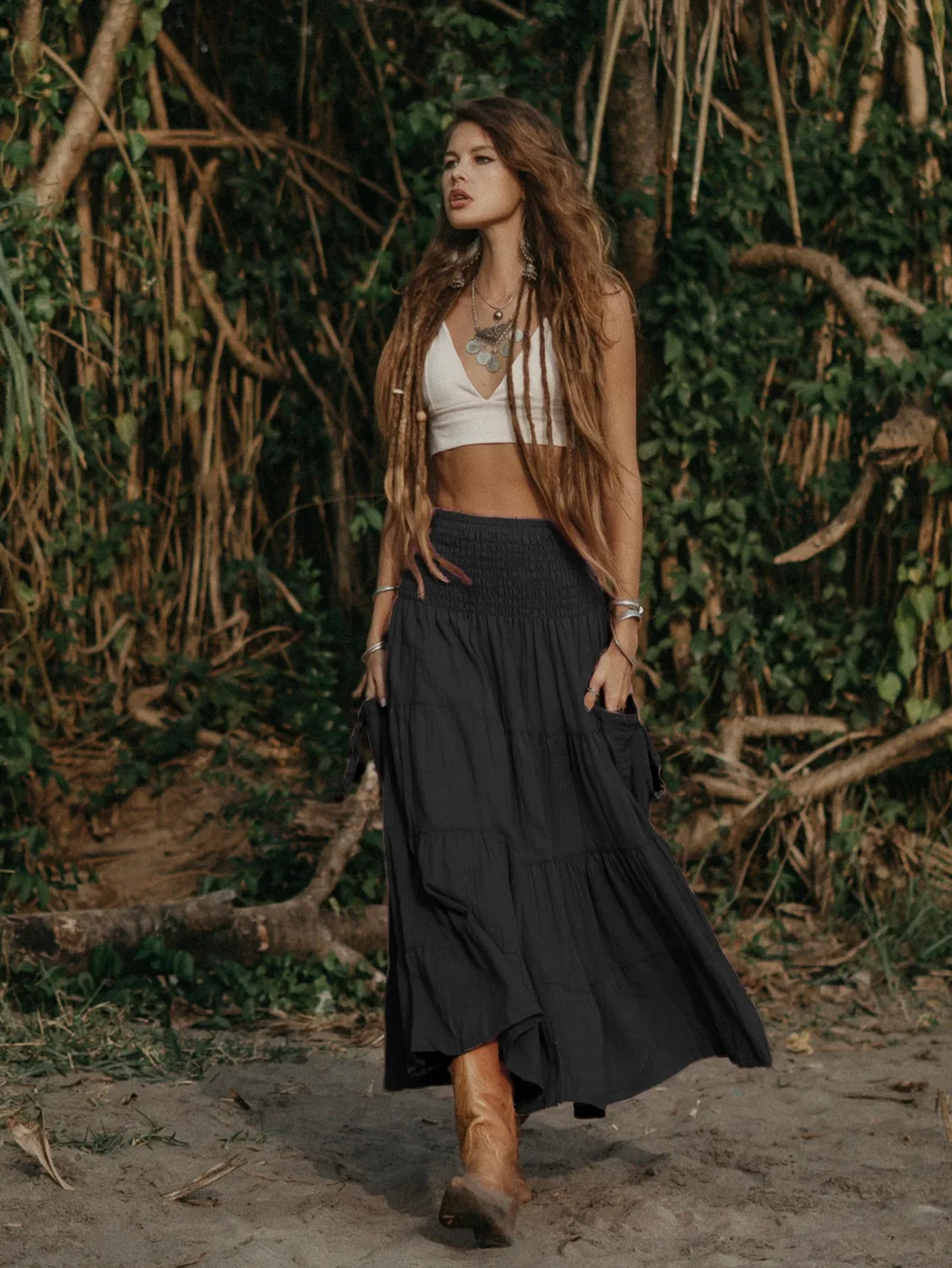 

Bohemian Wrap Skirt Women 2025 Casual Long Maxi Skirt with Pockets Cotton A Line Way Wear Elegant Beach Skirt y2k women clothing