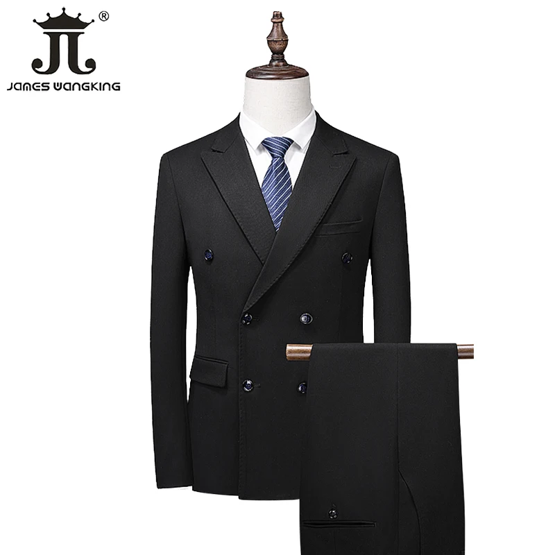 ( Jacket + Vest + Pants ) Boutique Solid Color Double Breasted Mens Suit Groom Wedding Dress Classic Tuxedo Prom Party Dress