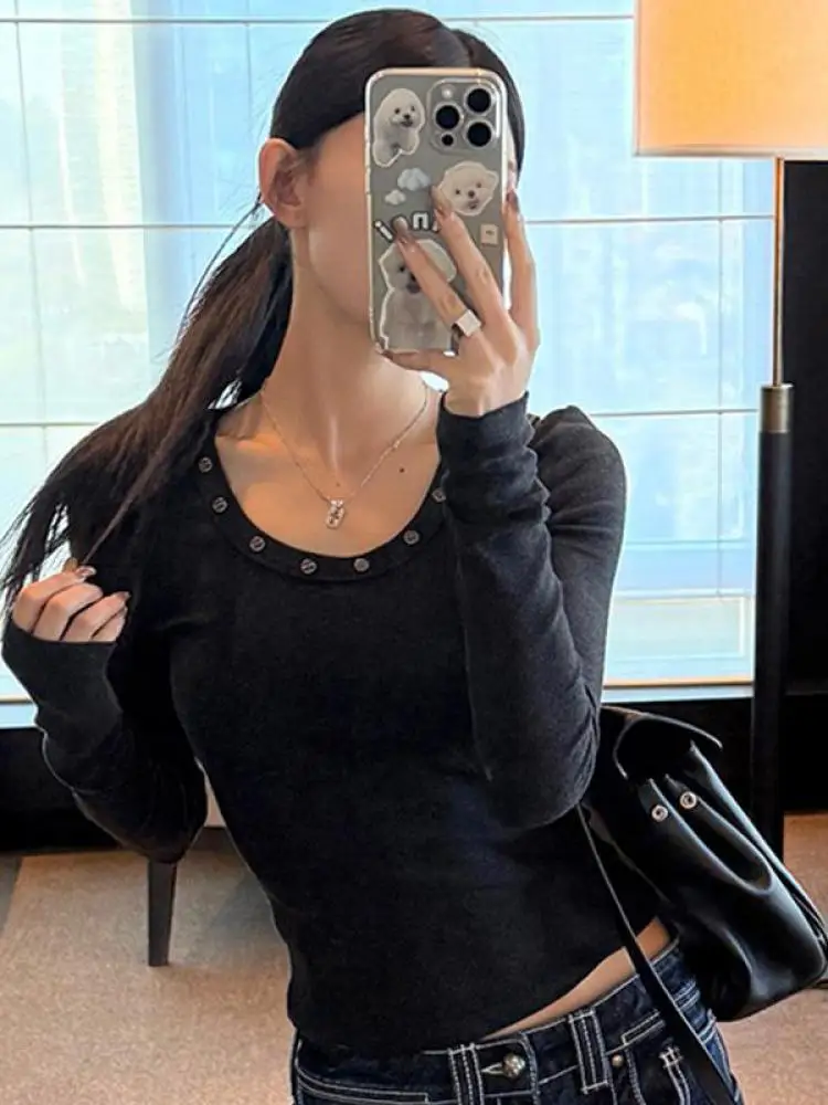Yedinas Streetwear Slim T Shirt Women Clothes Long Sleeve Korean Fashion Tees Female Clothing 2000s Clothes Y2k T-shirt Tops