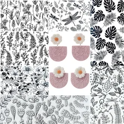 Polymer Clay Texture Stamp Sheets Flower Leaf Pattern DIY Individual Design Embossing Mat Earring Clay Cutter Pottery Tools