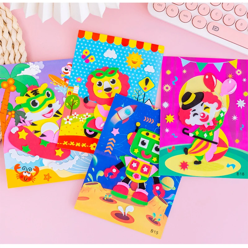 2-10pcs 3D EVA Foam Stickers Puzzle Game DIY Cartoon Animal Learning Education Toys Toddler Kids Art Craft Kits Children Gifts