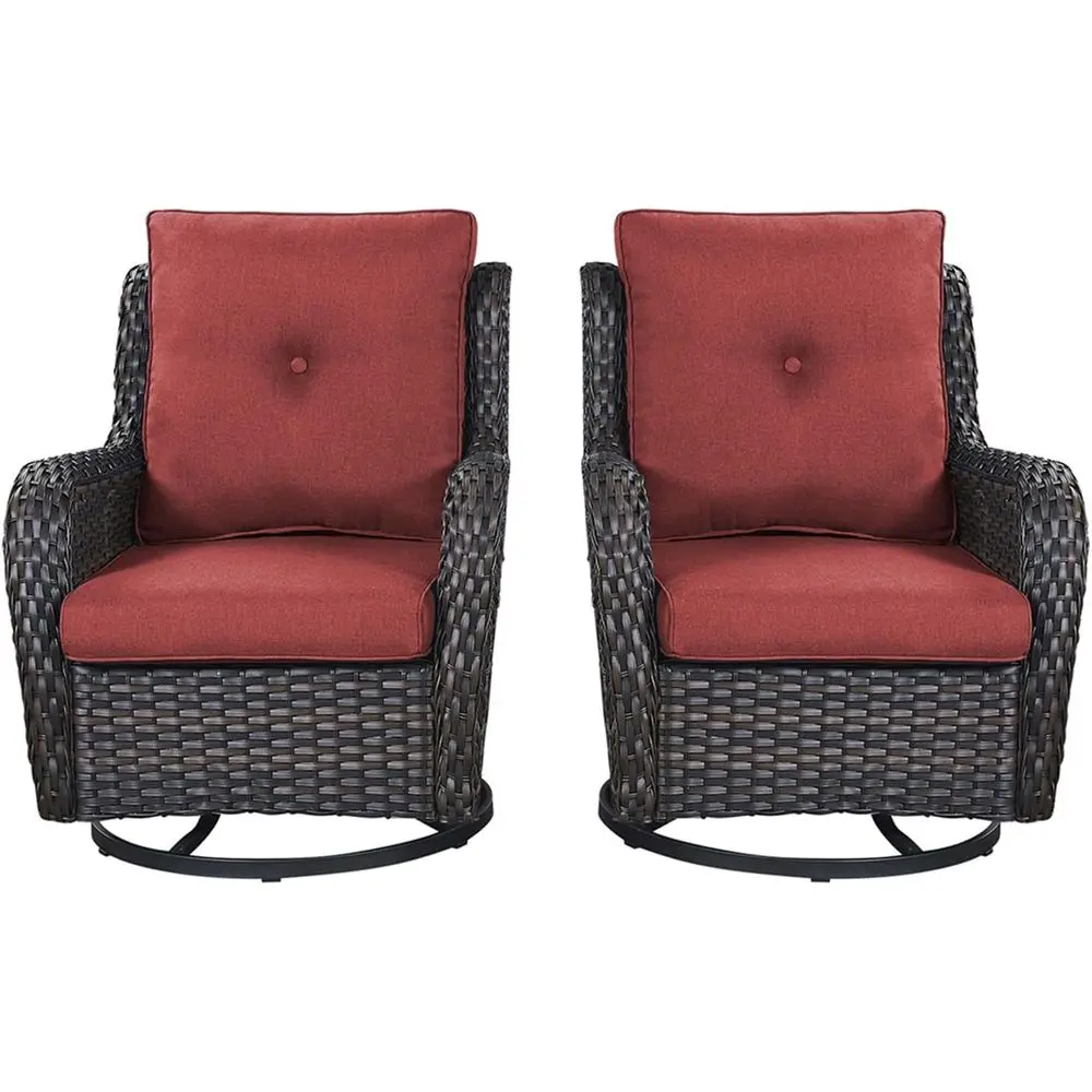 

2-Piece Swivel Rattan Rocking Chairs Set for Outdoor Patio, Garden, or Deck (Brown/Red)