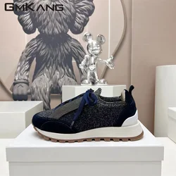 Knitting Breathable Casual Sneakers Women Flat Shoes Lace Up Chain Decoration Outdoors Women's Sports Shoes Zapatillas Mujer