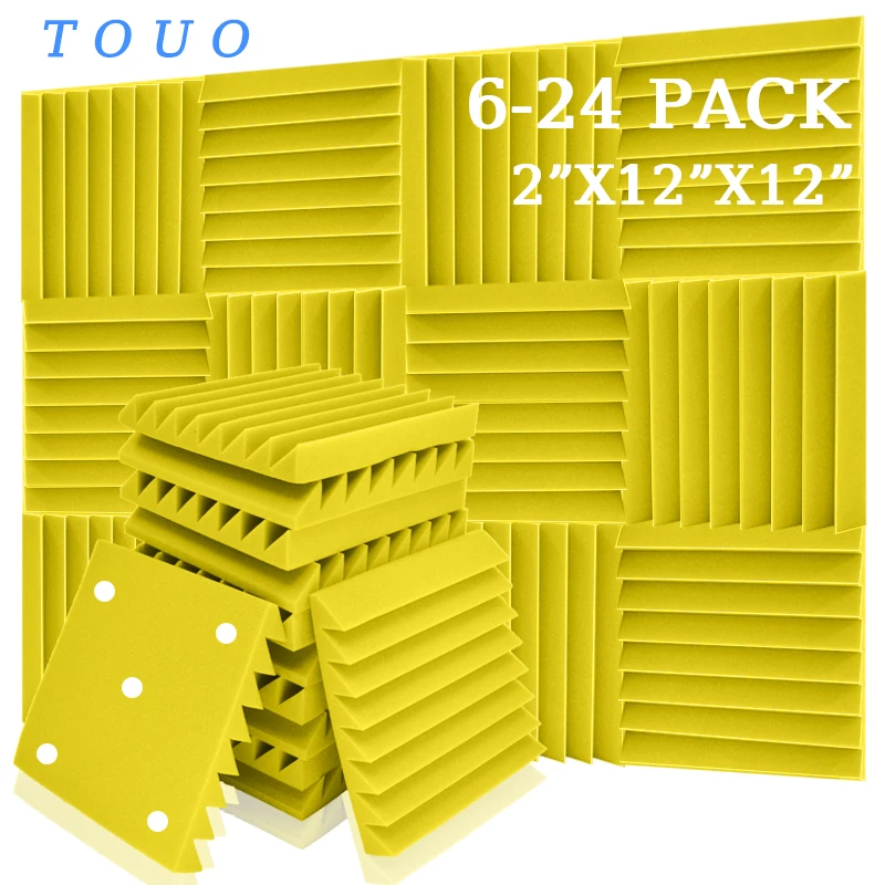 

TOUO 6-24 Pcs Acoustic Foam Panels Studio Diamond Groove Tiles Soundproof Foam Padding Sound Insulation Absorbing Home