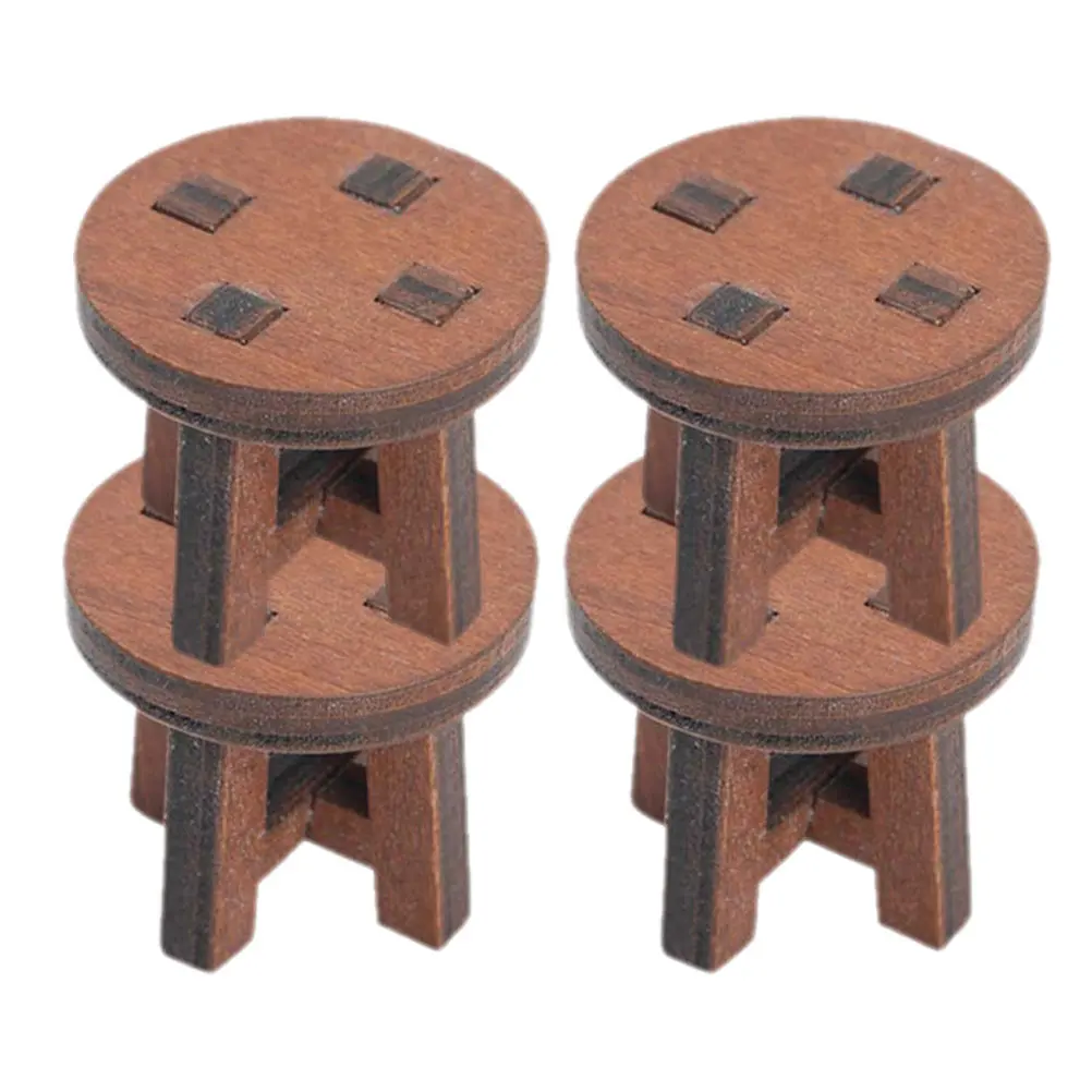 

Набор из 4 миниатюрных деревянных стульев с реалистичными закругленными краями, аксессуары для кукольного домика, креативный декор для спальни, гостиной, швейной мастерской