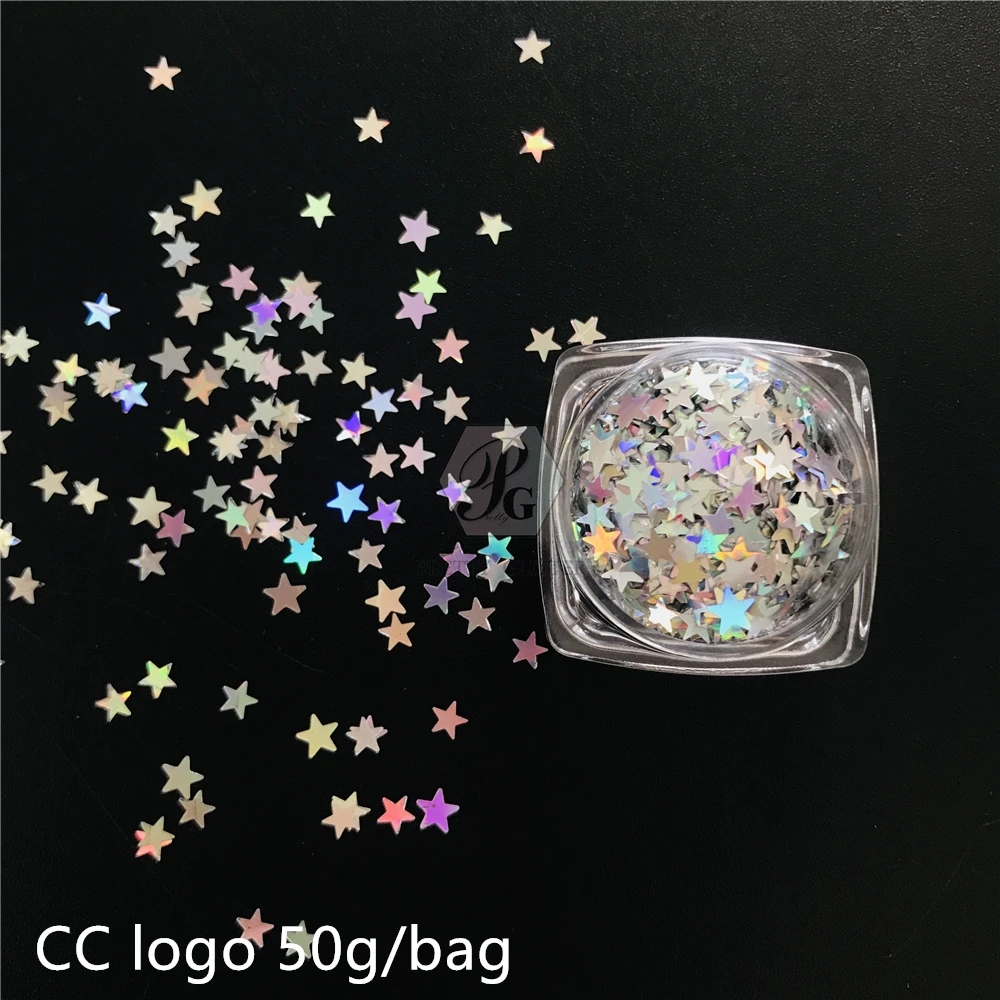 PrettyG 50g/bag 5mm LOGO Shape Glitter Holographic Color Glitter Sequins for Resin DIY Art Craft Nail Decoration Accessories