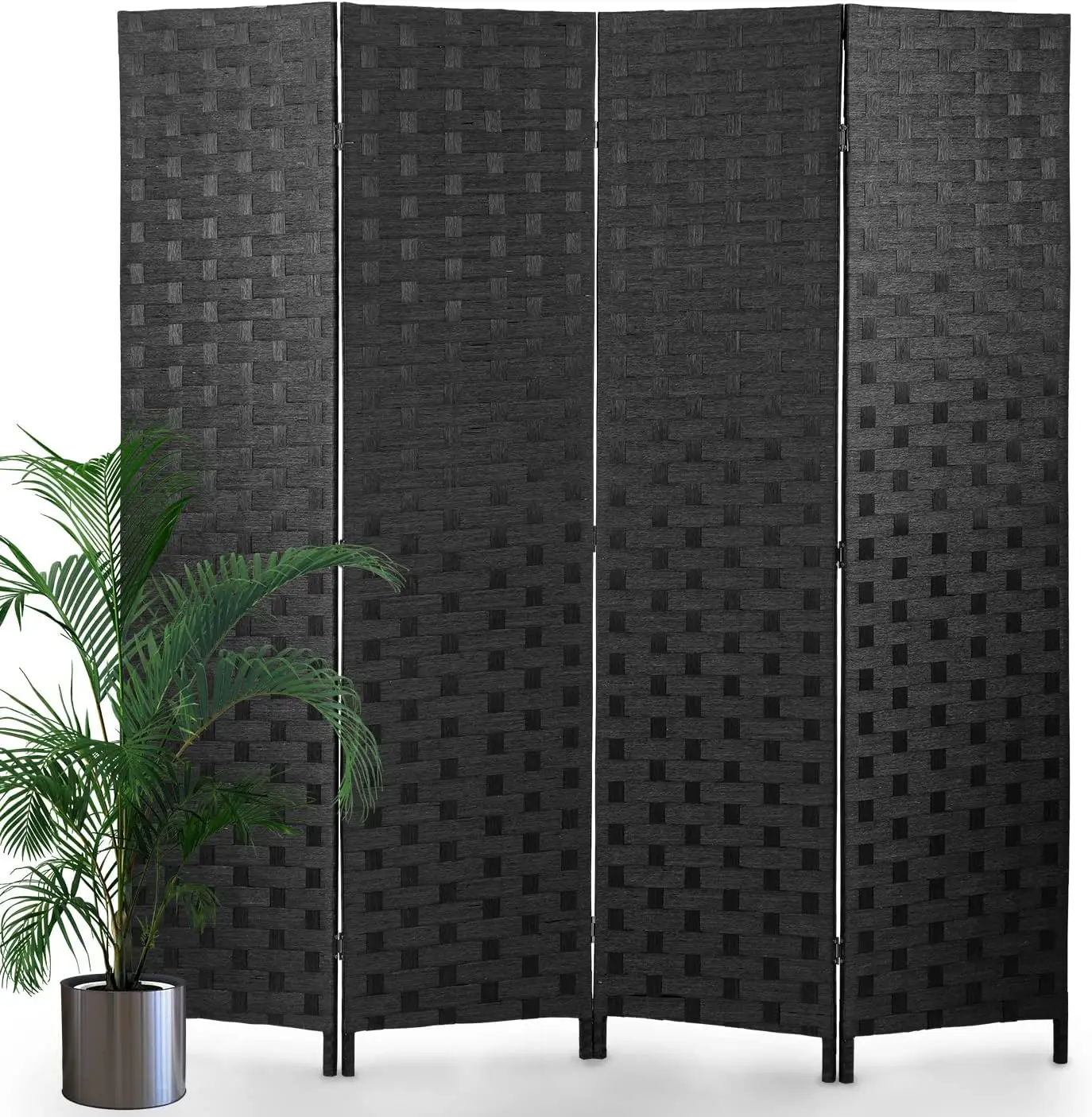 

4 Panels 6FT Folding Privacy Screen Room Divider Wall Wood Mesh Hand-Woven Design Freestanding Partition Portable W