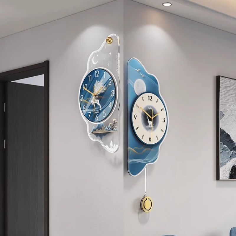 

Living Room Turn Decoration Corner Wall Clock Mural LED Restaurant Clock Advanced Style Hanging Painting Wall Watch Quartz Clock