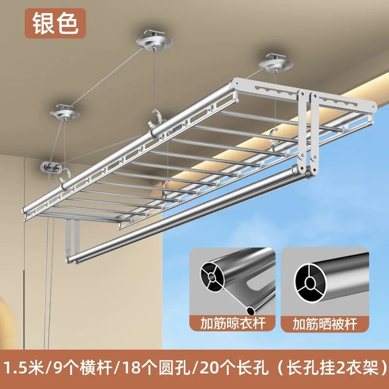 for 4 Rod Aluminum Alloy Clothes Drying Rack Manual Hand Lift Indoor Balcony Use