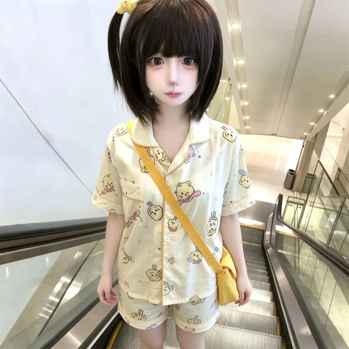 

Usag Chiikawa Women's Summer Pajama Set Kawaii New Model Y2K Fashion Design Student Short Sleeved Shorts Student Home Suit Set