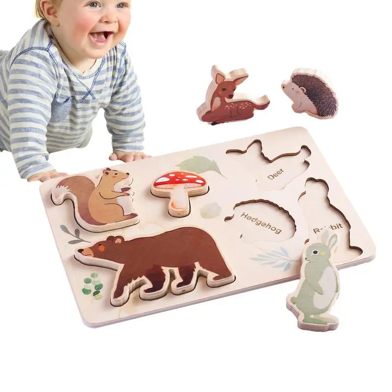 

Animal Puzzle Board Wooden Pattern Blocks Set Astronaut Design Block Puzzle For Kids Intellectual Development Early Education