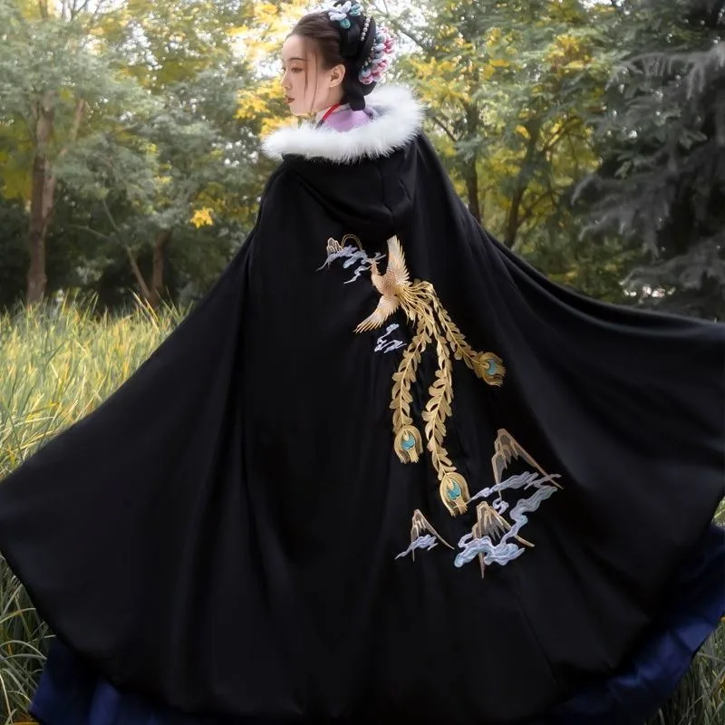 الشتاء نمط عباءة فنغ Qiuhuang Hanfu الإناث حقيقية الأصلي التطريز الصناعة الثقيلة التطريز الصوف سميكة عباءة عباءة #4