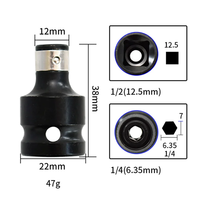 Quick Release 1/2-Inch Square Drive to 1/4-Inch Hex Female Socket Adapter Converter Chuck Adapter for Impact and Ratchet Wrench