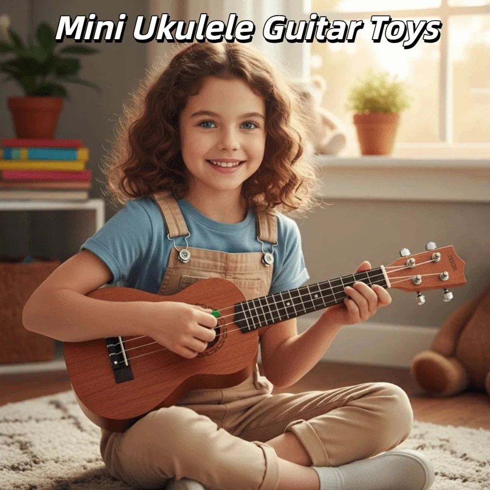 Ukulele 4-strunowe Instrument Muzyczny Zabawka Edukacyjna Regulowany Gałka Układania Ukulele Symulacyjne Ukulele Zabawka do Gry Klasyczne Instrumenty Muzyczne dla Dzieci