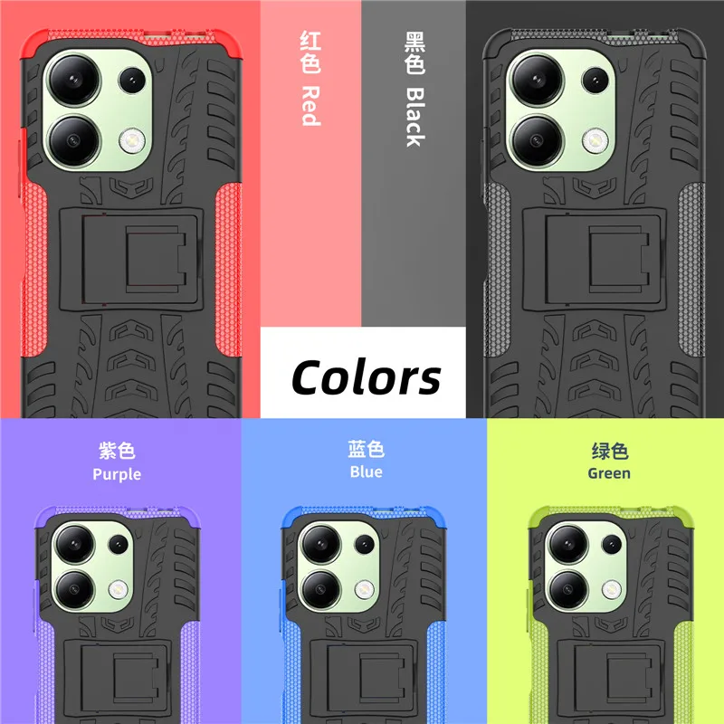 For Redmi Note 13 Case For Xiaomi Redmi Note 13 4G Cover 6.67 inch Texture Rubber Armor Holder Shockproof Protective Bumper