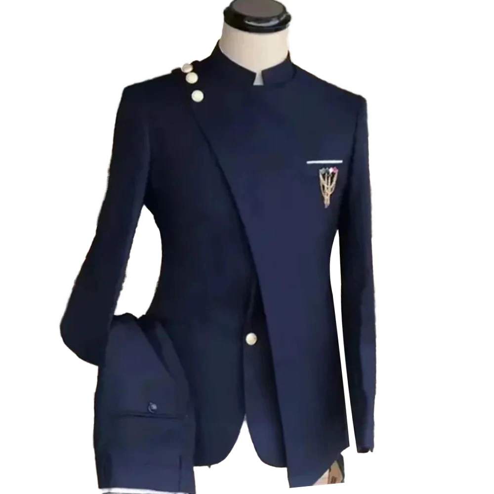 Blazer Suit For Men 2 Piece Outfit Set Suits High Quality 2024 Pants Mens Clothing Fashion Wedding Tuxedo Jackets costume Blue