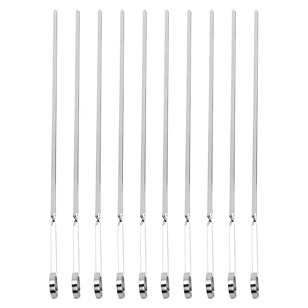 10pcs Stainless Steel Flat BBQ Skewers – Reusable Heavy-Duty Grilling Skewers for Meat & Vegetables