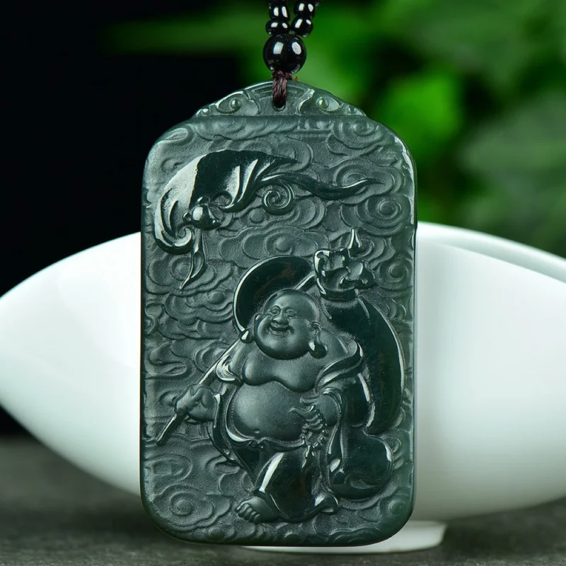 Hetian Thousand-Hand Guanyin Maitreya Buddha Green Jade Eight Zodiac Tiger Pendant