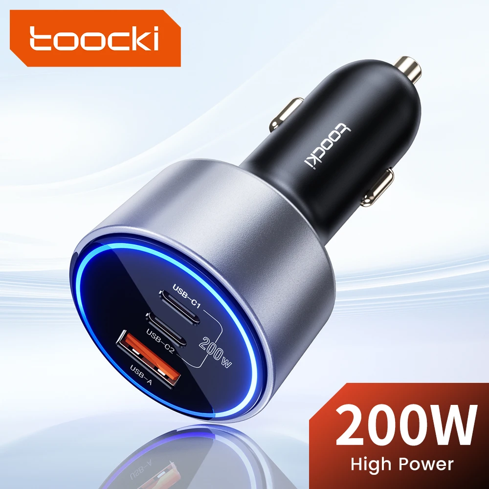 Toocki 200W USB C Car Charger For QC4.0 PD3.0 Super Charging LED Multi-Port Type C Car Phone Charger For Samsung S23 iPhone 15