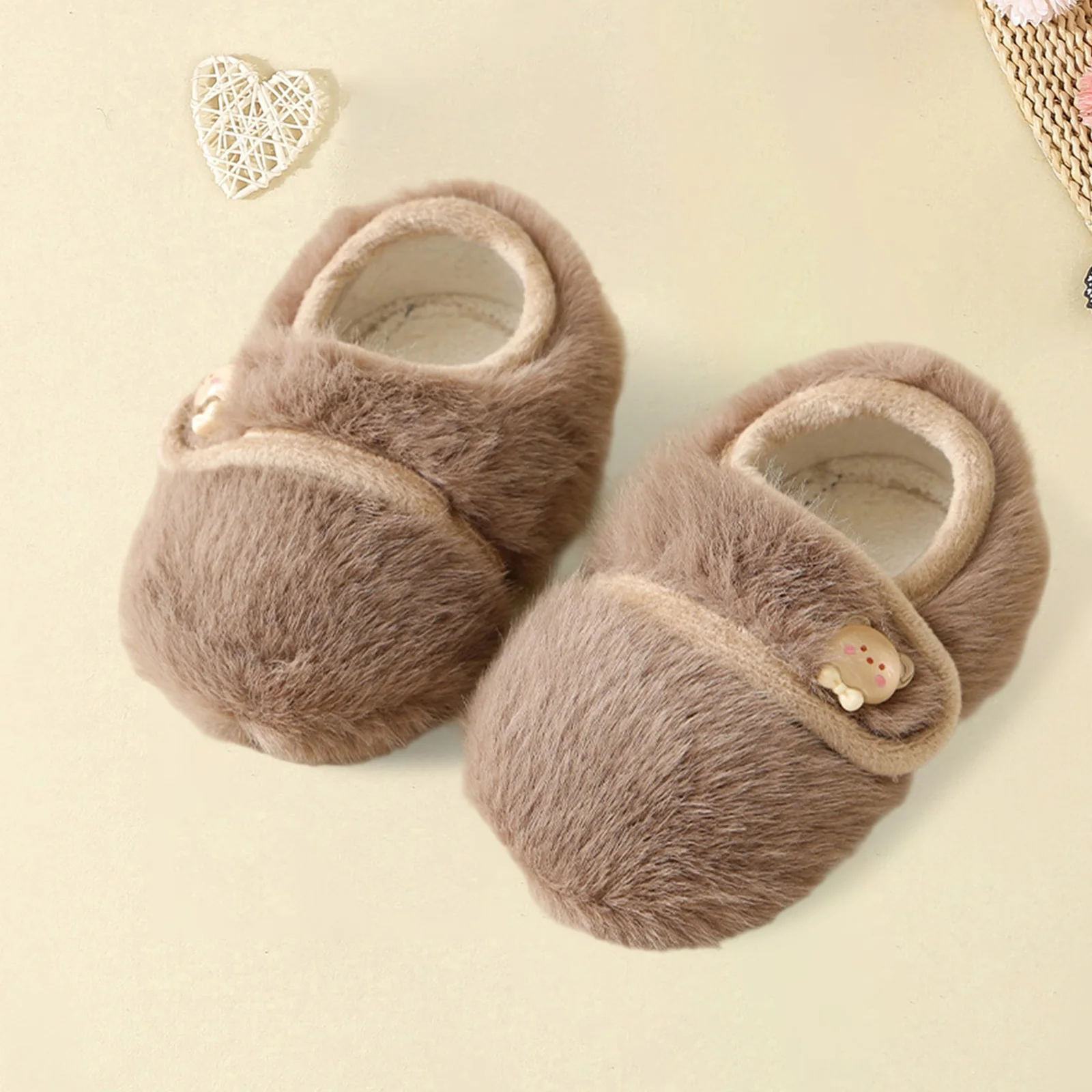Infant Baby Boy Girl First Walking Shoes Furry Non-slip Soft Sole Warm Shoes for Winter Fall