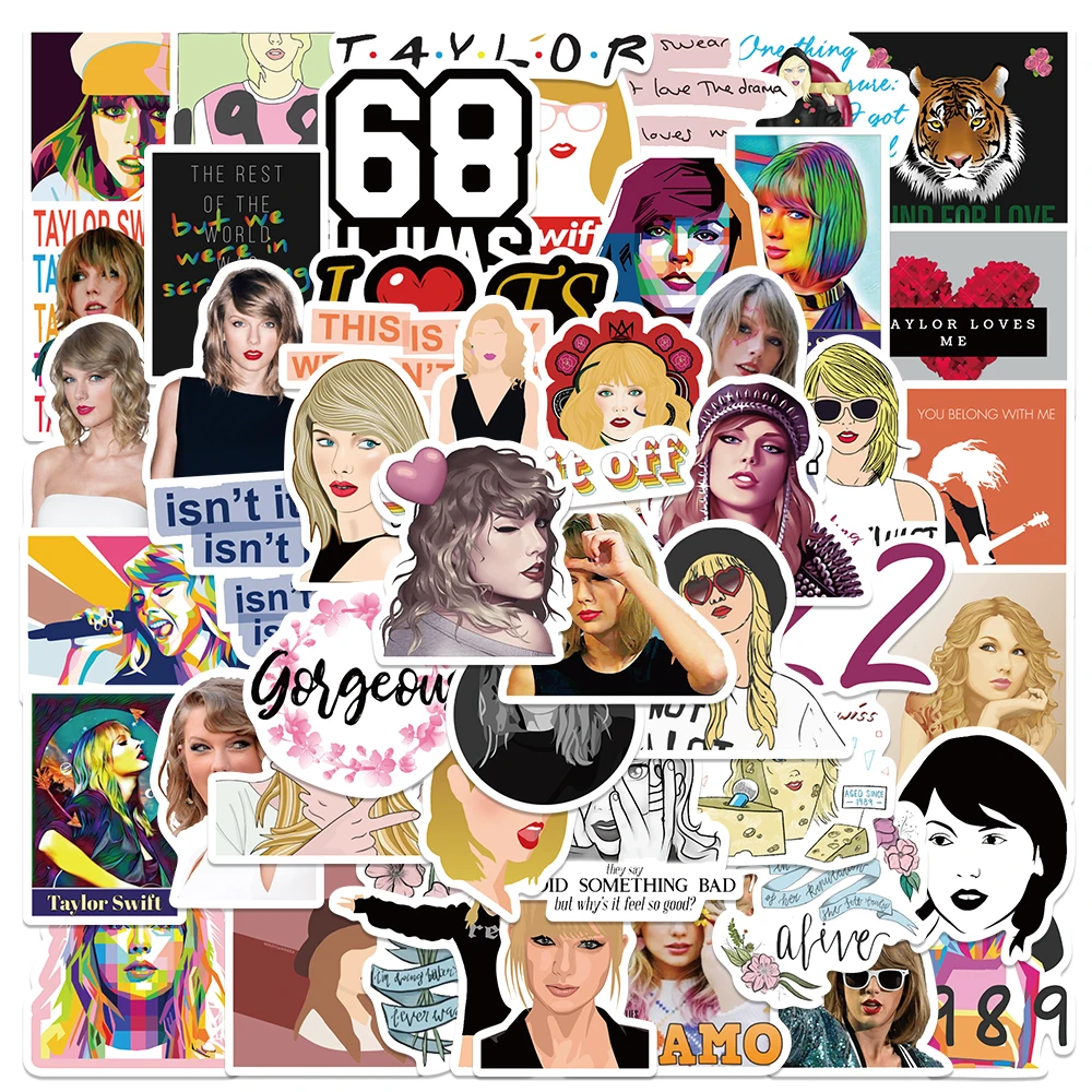 

50pcs Hot Singer Taylor Swift Stickers Superstar Concerts Decals For Phone Laptop Skateboard Suitcase Guitar Graffiti Stickers
