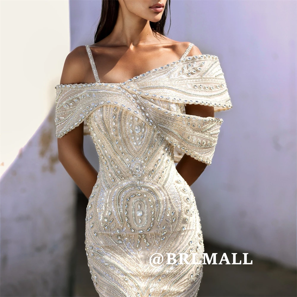 

BRLMALL Luxury Diamonds Long Sheath Prom Dress for Women Crystals Handsewn Flooe-Length Evening Party Gown Customized Evening