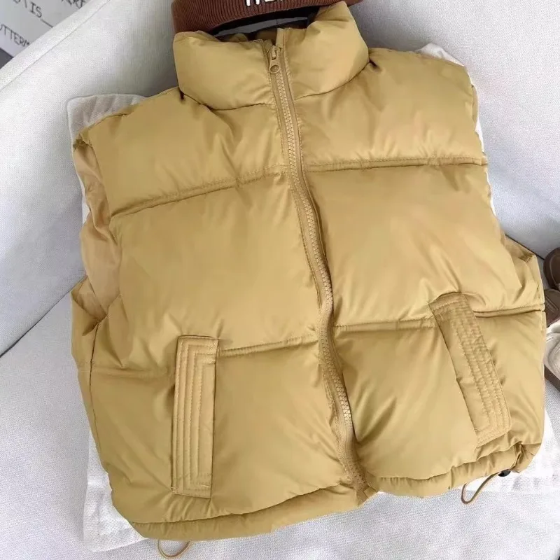 Children's thick down cotton vest for autumn and winter standing collar vest warm jacket solid color
