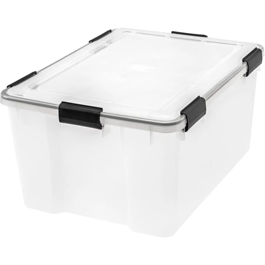 

IRIS 62 Quart WeatherPro Storage Box for Outdoor Indoor Use, Clear, Heavy-Duty UV-Resistant Lid with Secure Snap Closure, Stack