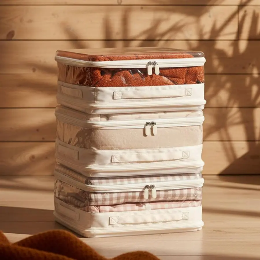 Pack Sheet Organizers And Storage, Double Side Clear Hard Shell Window. Expandable Blanket Storage Bags, Large Stackable Closet